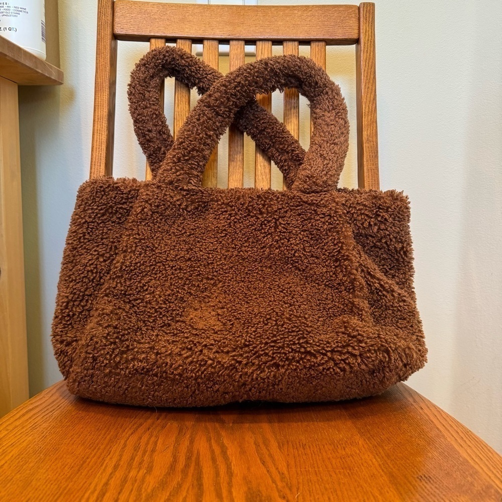 Teddy Sherpa Tote Bag, A New Day, Faux Shearling, Copper Brown, 17”X 10.5” X 5” - Picture 2 of 10